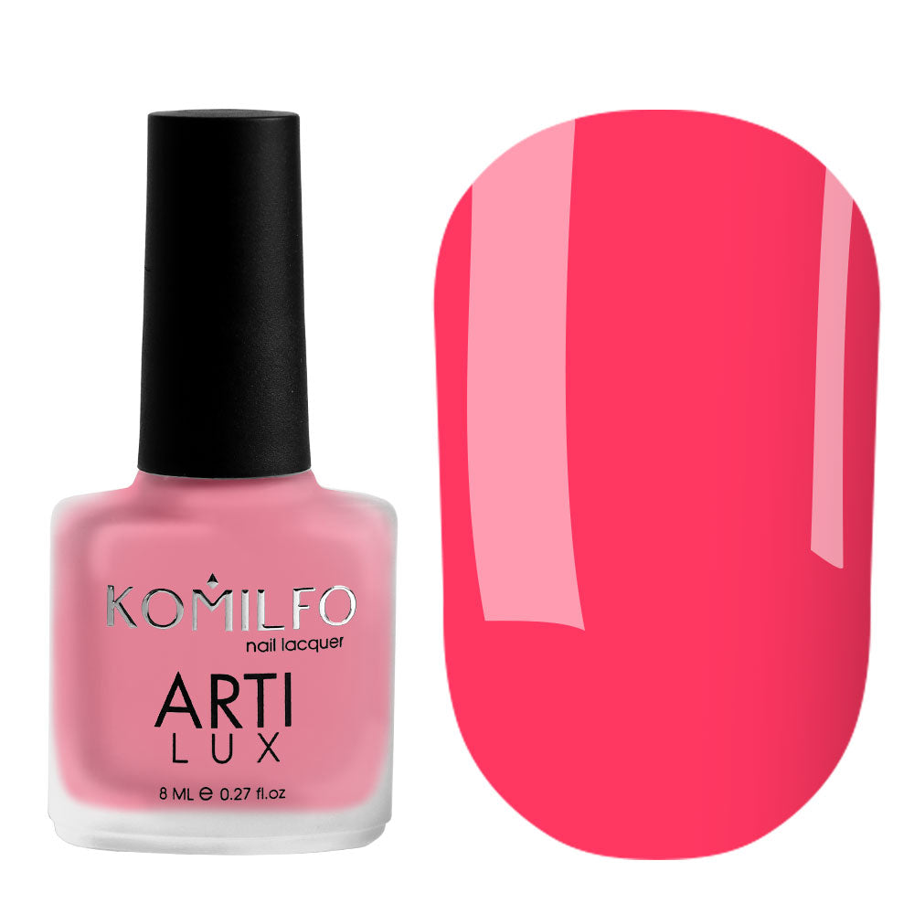Komilfo ARTI LUX 036 Nail Lacquer 8ml bottle and color swatch (Bright pink enamel polish)