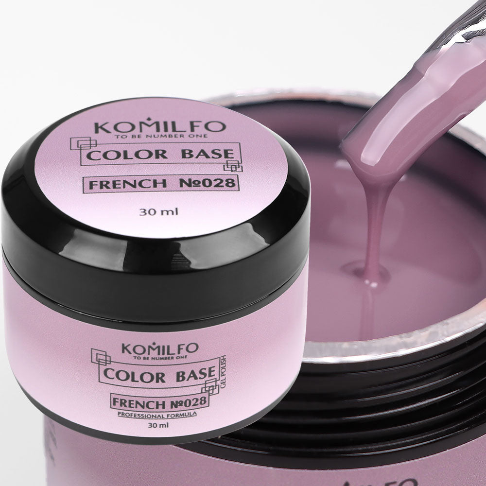 Komilfo Color Base French 028 30ml professional jar of deep dusty mauve camouflage rubber base, without brush