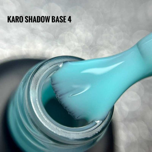 KARO Shadow Base 4 10ml bottle. Professional milky blue rubber base for strengthening and trendy nail designs.