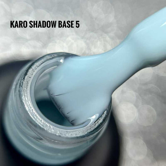 KARO Shadow Base 5 10ml bottle. Professional light milky blue rubber base for strengthening and soft pastel nail designs.