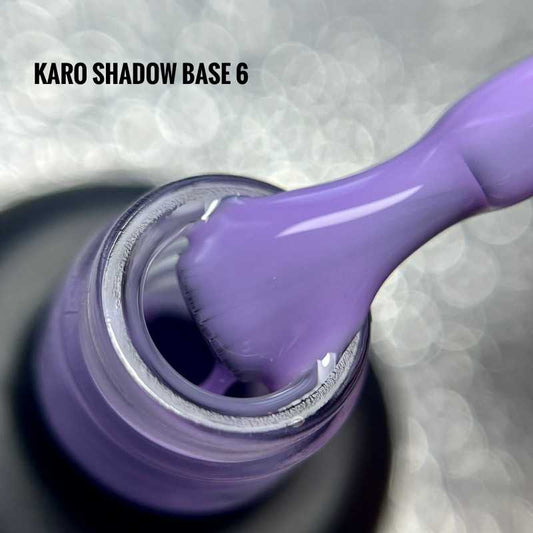 KARO Shadow Base 6 10ml bottle. Professional milky lavender rubber base for strengthening and soft lilac nail designs.
