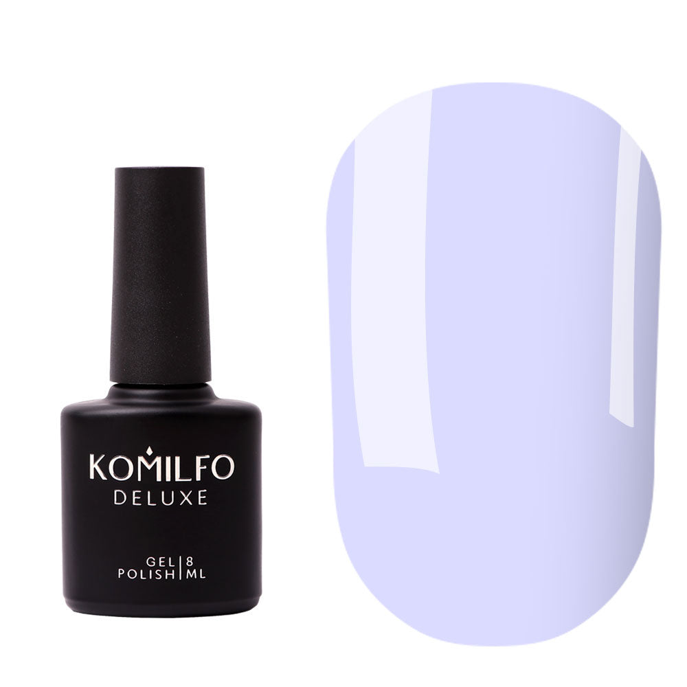 Komilfo Color Base Cerulean Blue (8ml) bottle and swatch (Translucent cornflower blue pigmented base coat for strengthening nails)