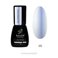 Siller Pearl Top #05 in an 8ml bottle. A professional electric violet-blue iridescent top coat for a high-gloss pearlescent gel polish finish.