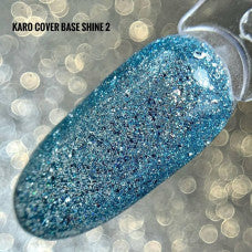 KARO Cover Shine Base 2. A sparkling blue camouflage gel base with silver and holographic glitters.