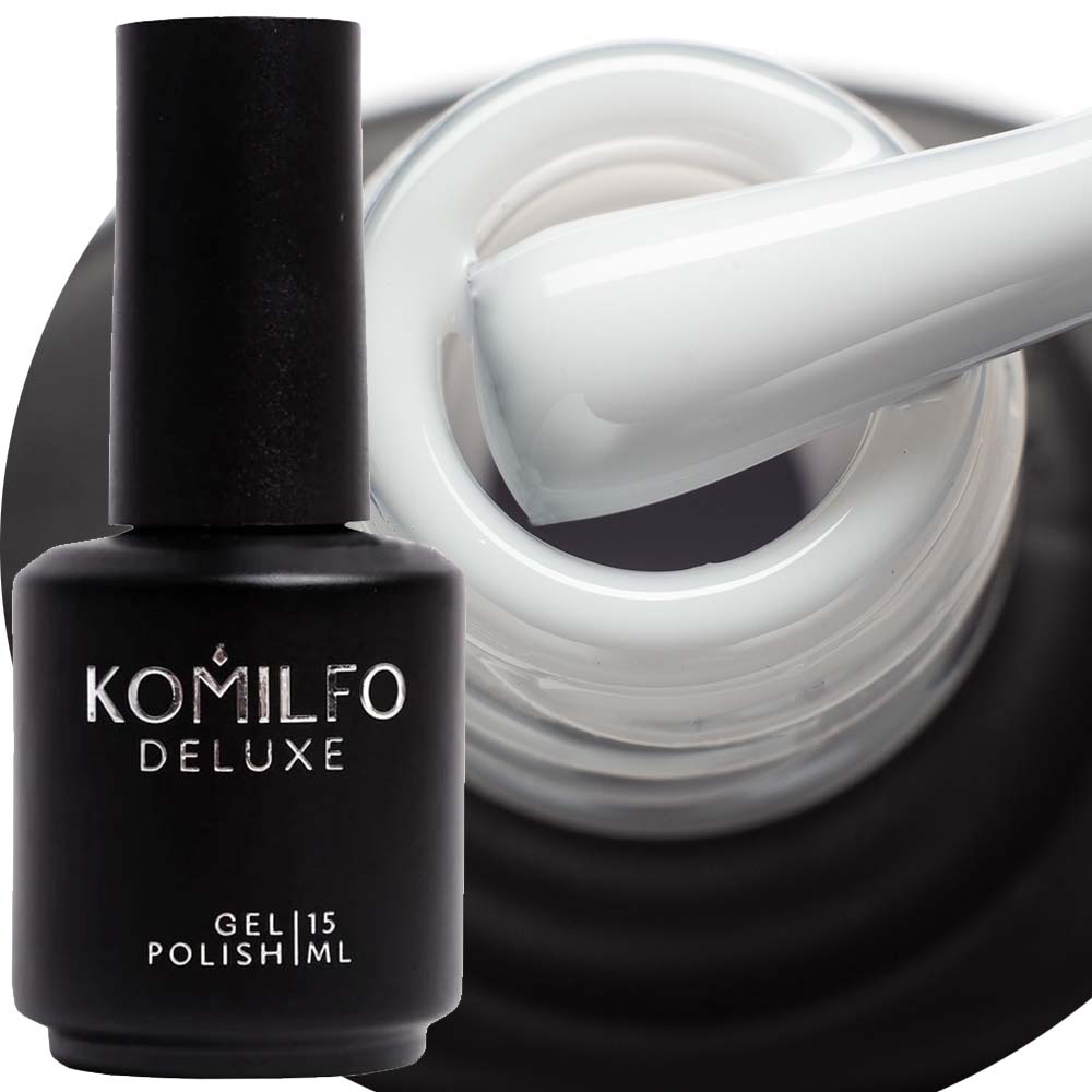 Komilfo Color Base French 006, 15 ml bottle. A soft milky white camouflage rubber base for French manicures and nail strengthening.