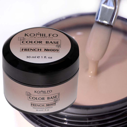 Komilfo Color Base French 009 30ml professional jar of deep neutral nude camouflage rubber base