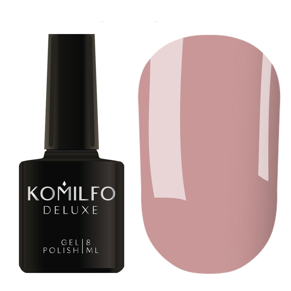 Komilfo Deluxe Gel Polish 8ml D058 Pink Cocoa Enamel bottle and swatch