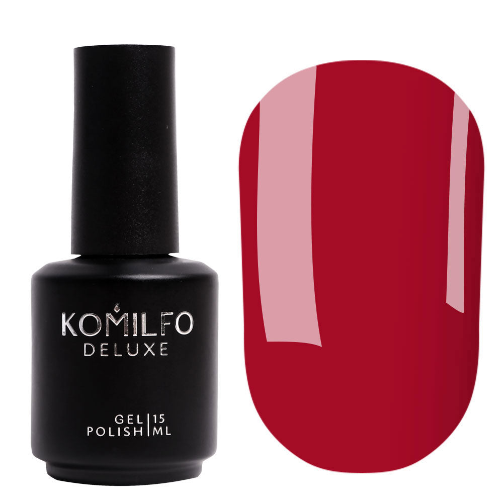 Komilfo Deluxe Gel Polish 15ml D086 Cherry Red Enamel bottle and swatch