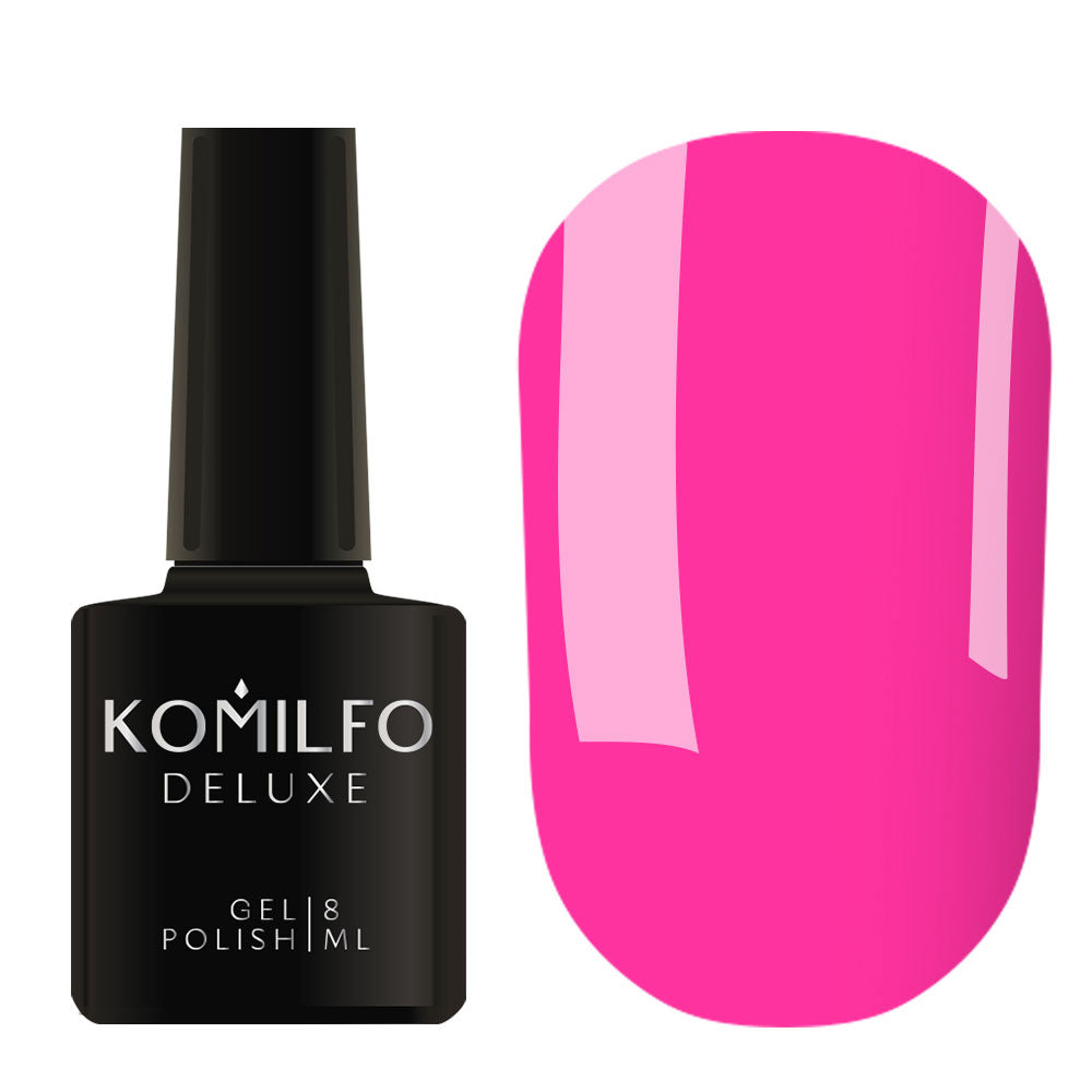 Komilfo Deluxe Gel Polish 8ml D173 Bright Neon Pink Enamel bottle and swatch