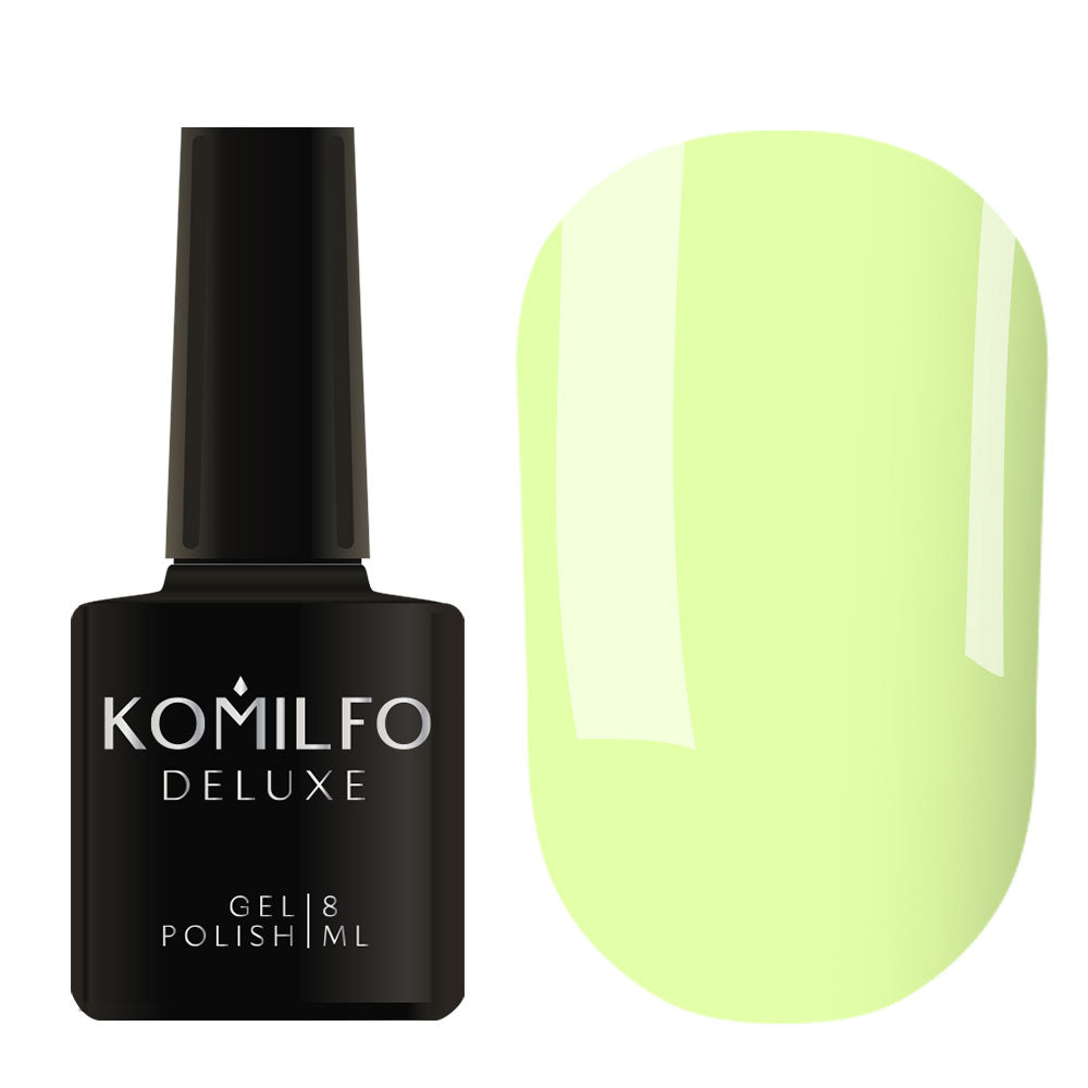 Komilfo Deluxe Gel Polish 8ml D194 Pale Yellow Green Enamel bottle and swatch