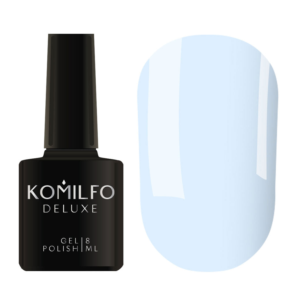 Komilfo Deluxe Gel Polish 8ml D195 Pastel Blue Enamel bottle and swatch