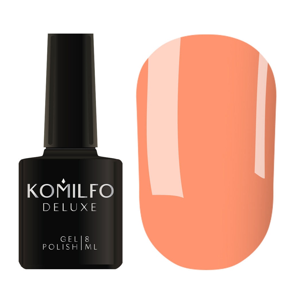 Komilfo Deluxe Gel Polish 8ml D258 Peach Neon Enamel bottle and swatch