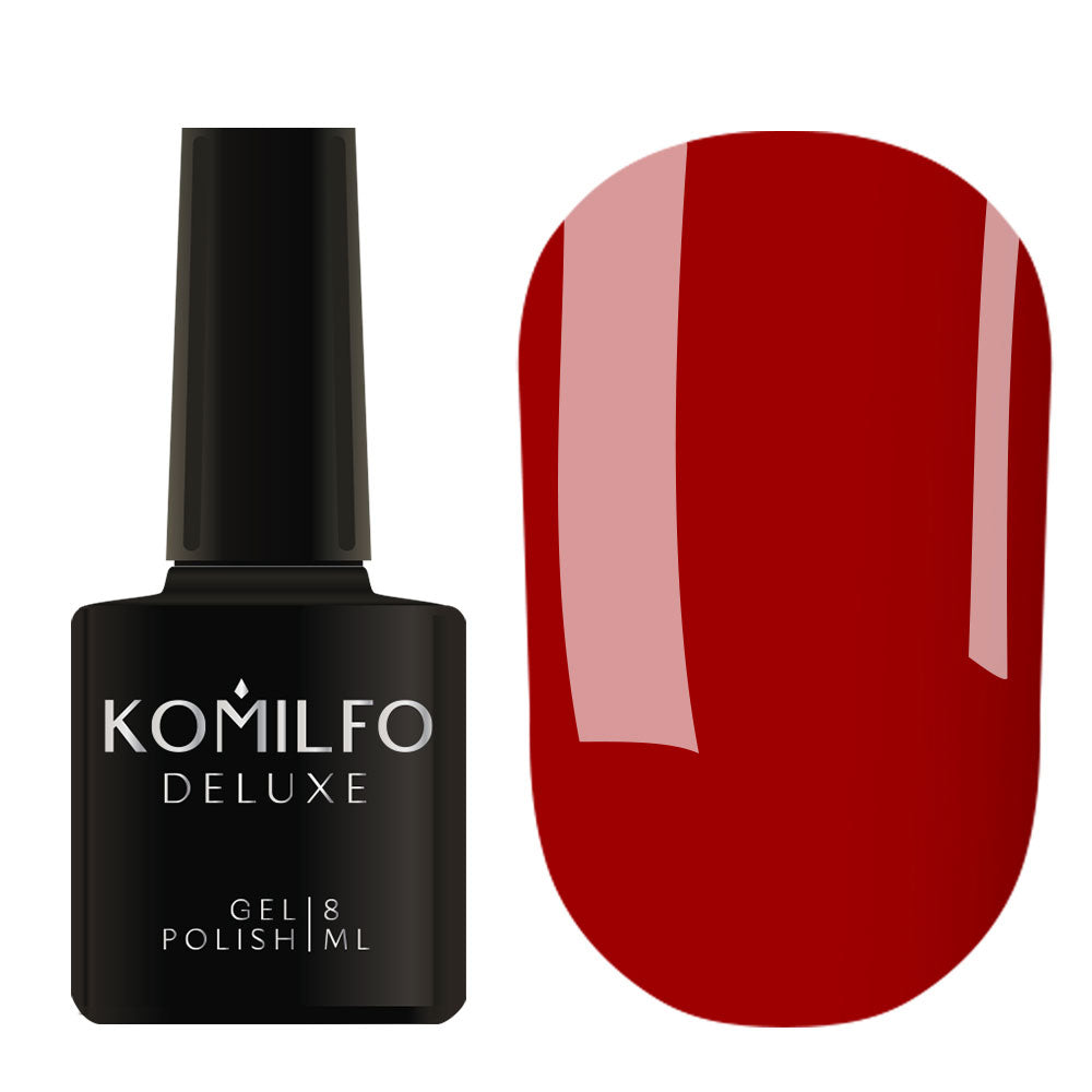 Komilfo Deluxe Gel Polish 8ml D304 Dusk Collection Red+ Enamel bottle and swatch