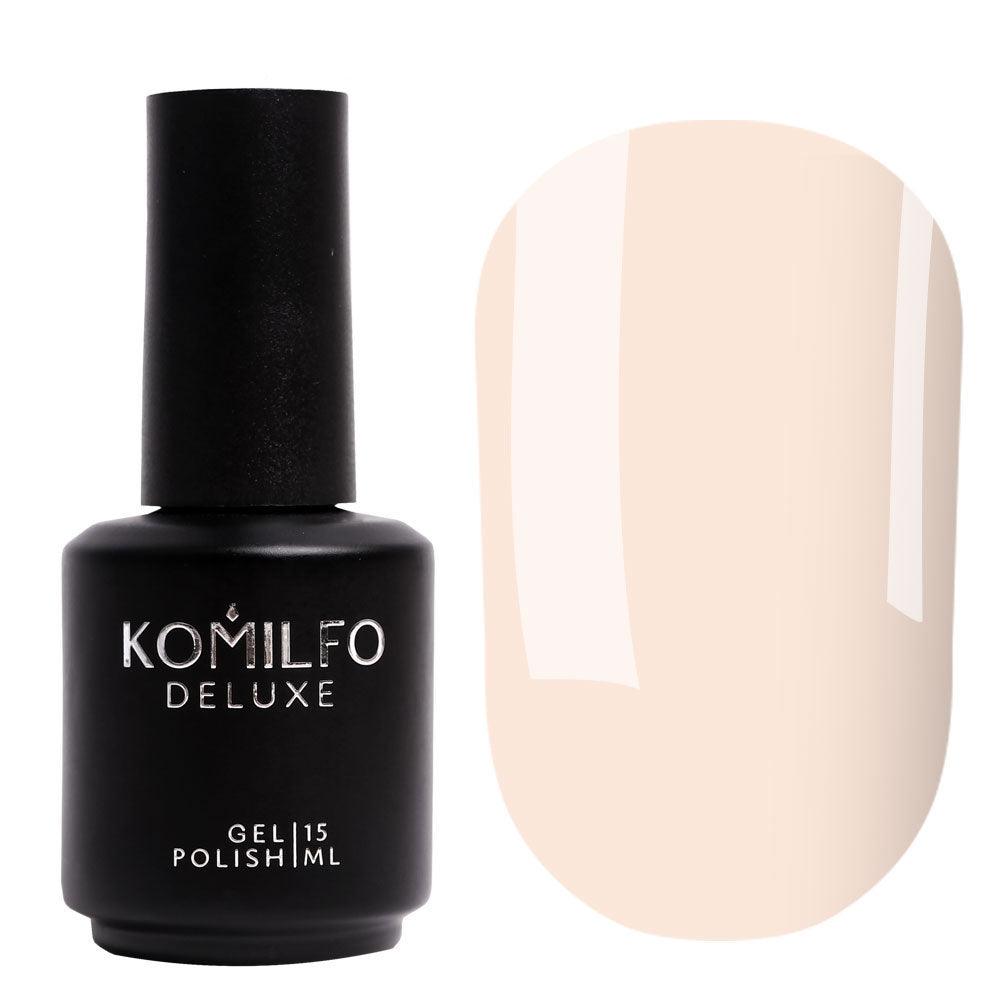 Komilfo Deluxe Gel Polish 15ml F003 Pale Peach-Pink Enamel bottle and swatch (French Manicure Base)