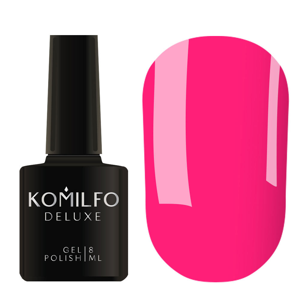 Komilfo Deluxe Gel Polish 8ml N002 Neon Series Hot Pink bottle and swatch
