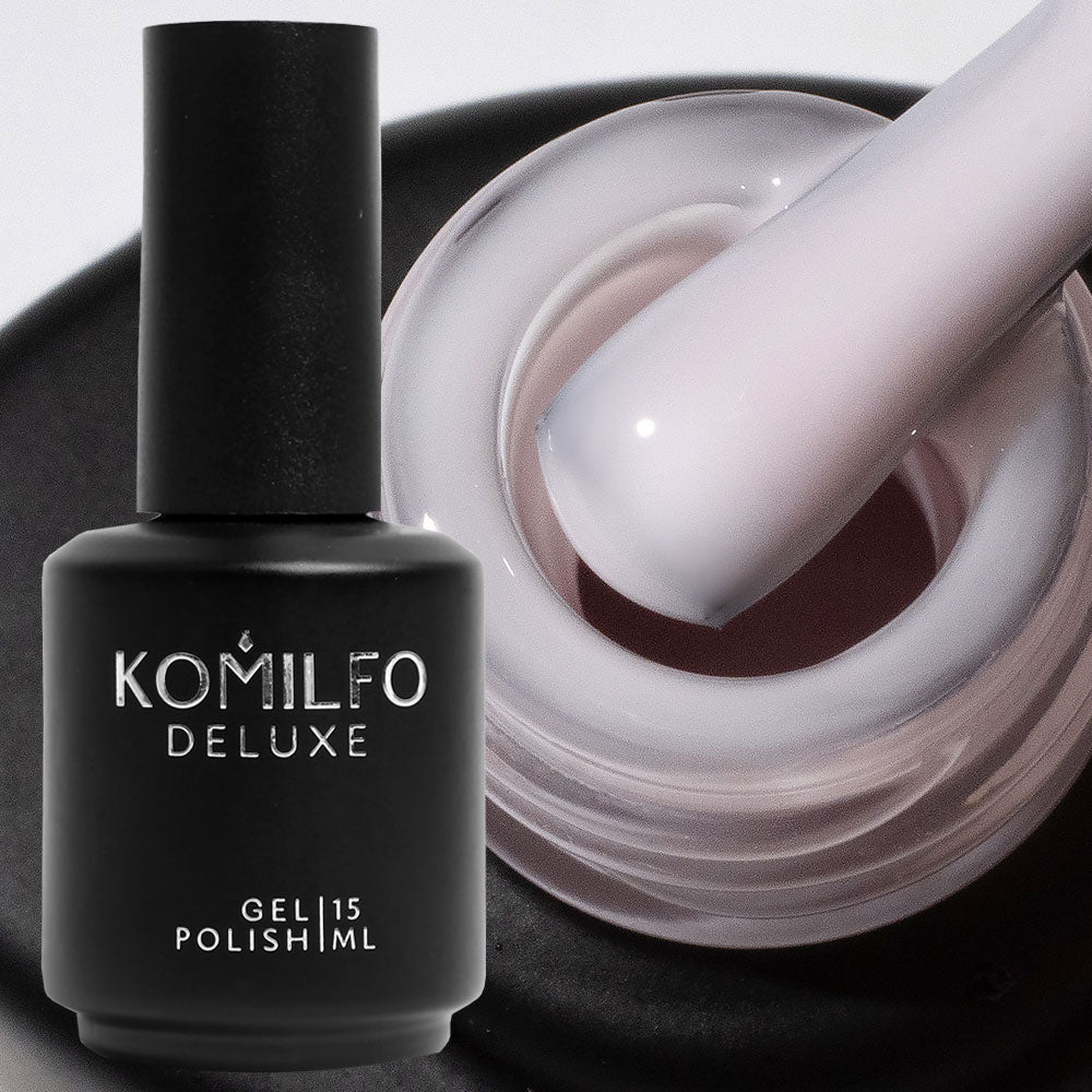 Komilfo Color French Base Skin 022, 15 ml bottle. A soft milky lilac-pink camouflage rubber base for professional French manicures and nail strengthening.