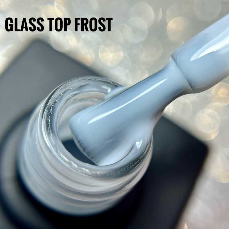 KARO Glass Top Frost 10ml. Translucent icy blue high-gloss top coat for frosty nail effects and sophisticated cool shine.