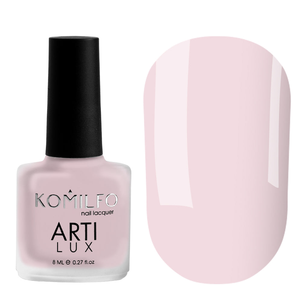 Komilfo ARTI LUX 005 Nail Lacquer 8ml bottle and color swatch (Light pink enamel polish)
