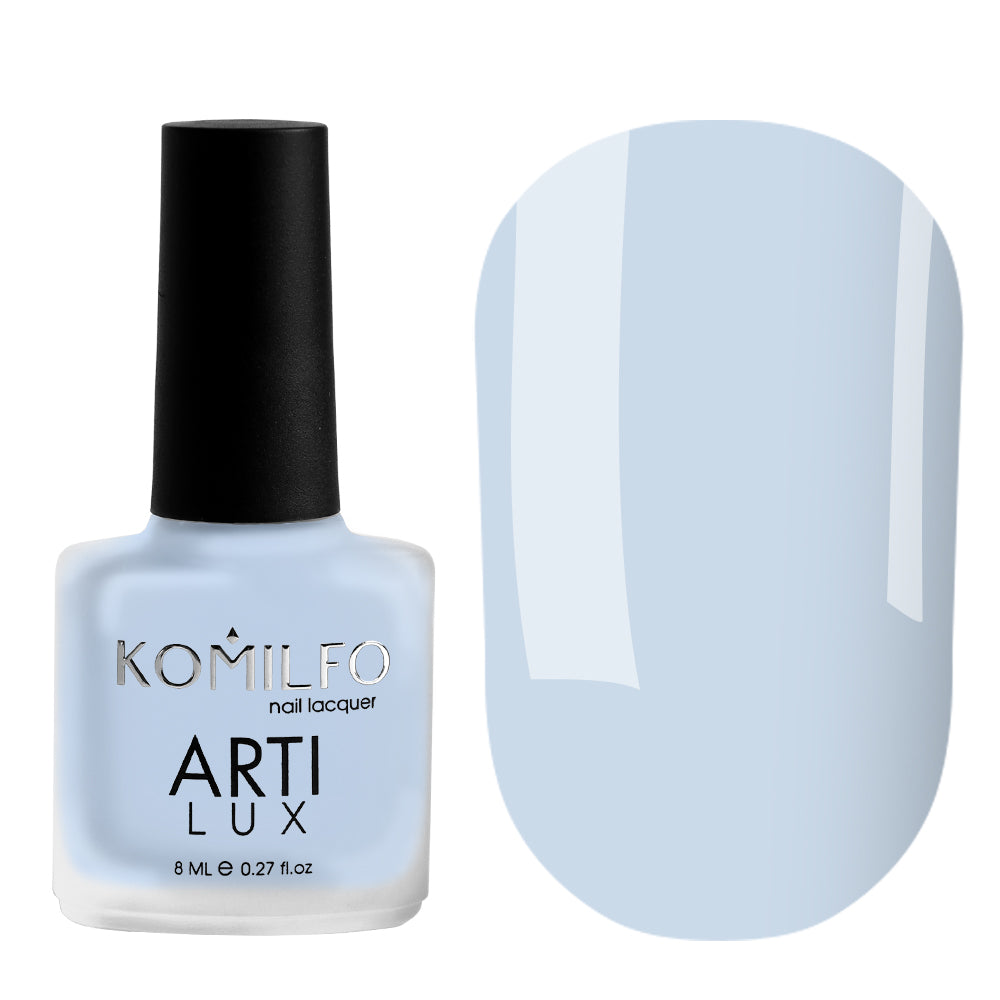 Komilfo ARTI LUX 011 Nail Lacquer 8ml bottle and color swatch (Bright sky blue enamel polish)
