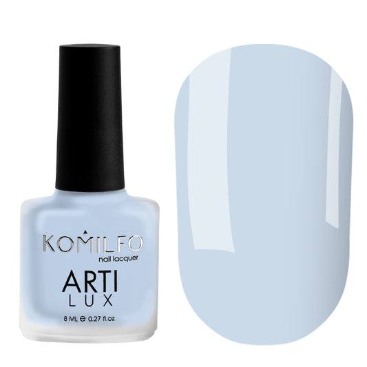 Komilfo ARTI LUX 011 Nail Lacquer 8ml bottle and color swatch (Bright sky blue enamel polish)