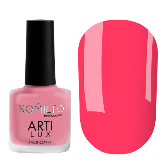 Komilfo ARTI LUX 036 Nail Lacquer 8ml bottle and color swatch (Bright pink enamel polish)