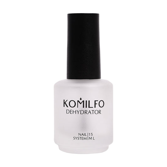Komilfo Dehydrator 15ml bottle, a solution to remove excess moisture and oils from the nail plate before primer and base coat.