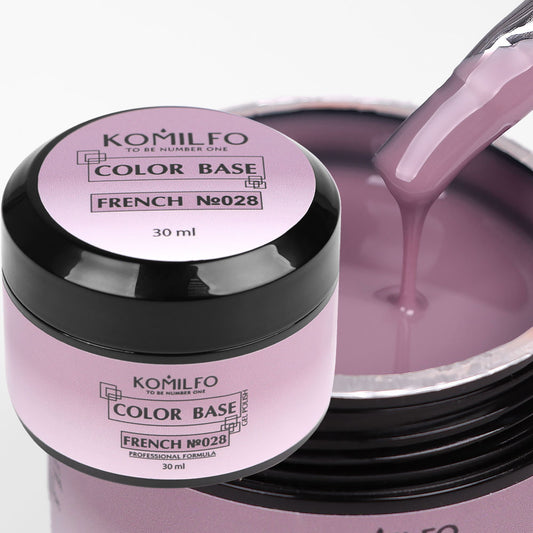 Komilfo Color Base French 028 30ml professional jar of deep dusty mauve camouflage rubber base, without brush