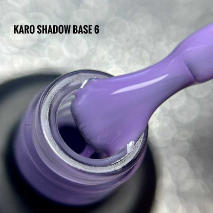 KARO Shadow Base 6 10ml bottle. Professional milky lavender rubber base for strengthening and soft lilac nail designs.