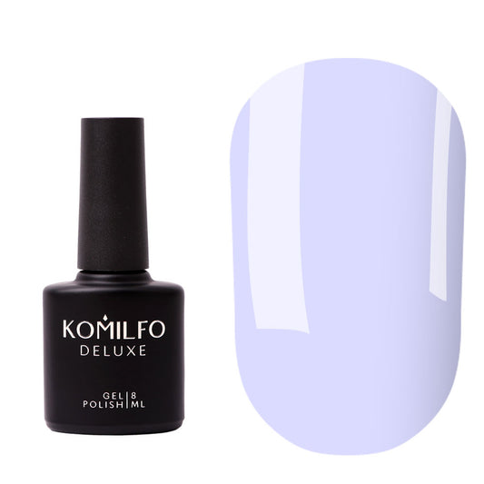 Komilfo Color Base Cerulean Blue (8ml) bottle and swatch (Translucent cornflower blue pigmented base coat for strengthening nails)