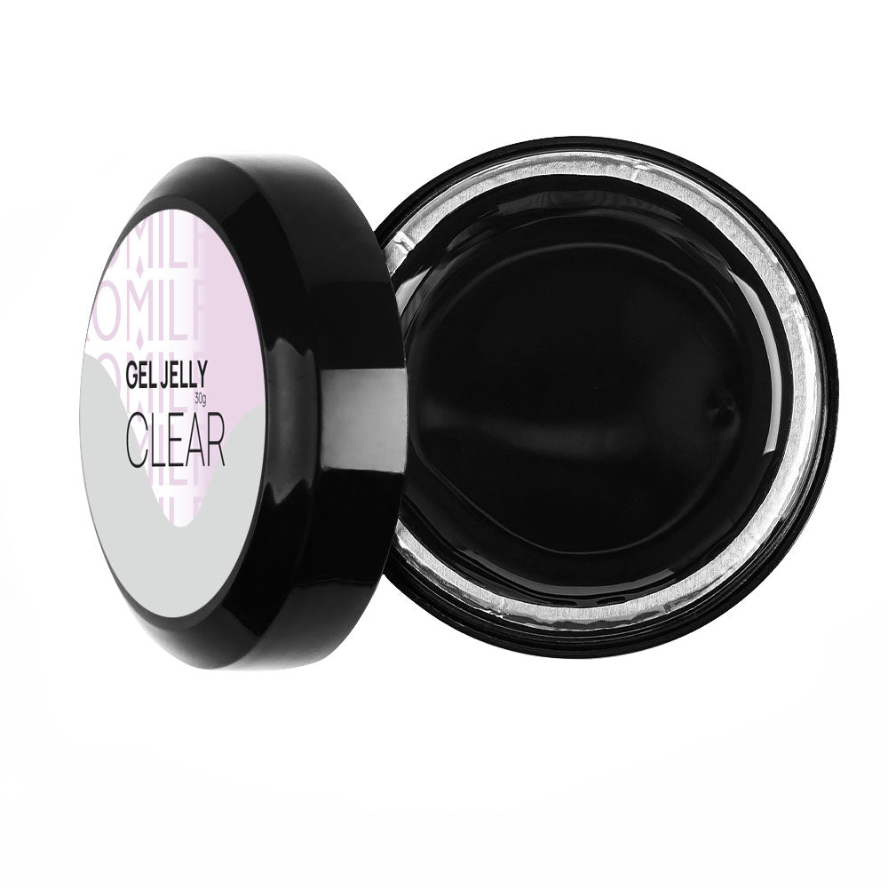 Komilfo Gel Jelly Clear 30g jar, a thixotropic (non-running) transparent hard builder gel for structural nail extensions.