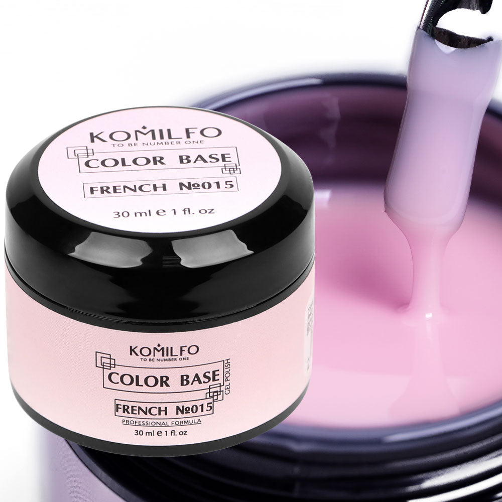 Komilfo Color Base French 015 30ml professional jar of cool bubblegum pink camouflage rubber base, without brush