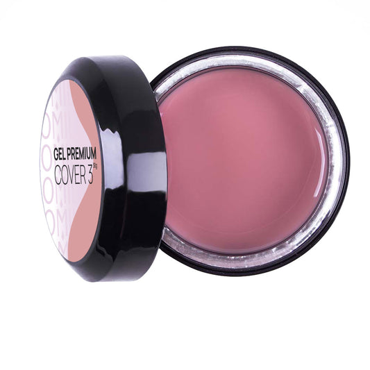 Komilfo Gel Premium Cover 3 30g jar, a deep dusty rose mauve opaque hard builder gel for professional nail extensions.