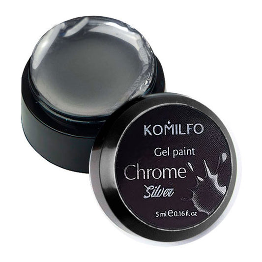Komilfo Gel Paint Chrome Silver (5ml) jar (Highly pigmented metallic silver gel paint for nail art)