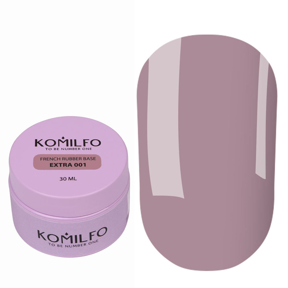 Komilfo French Rubber Base Extra 001 30ml professional jar of deep dusty mauve taupe camouflage base, without brush