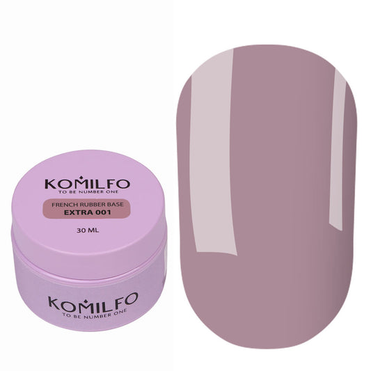 Komilfo French Rubber Base Extra 001 30ml professional jar of deep dusty mauve taupe camouflage base, without brush