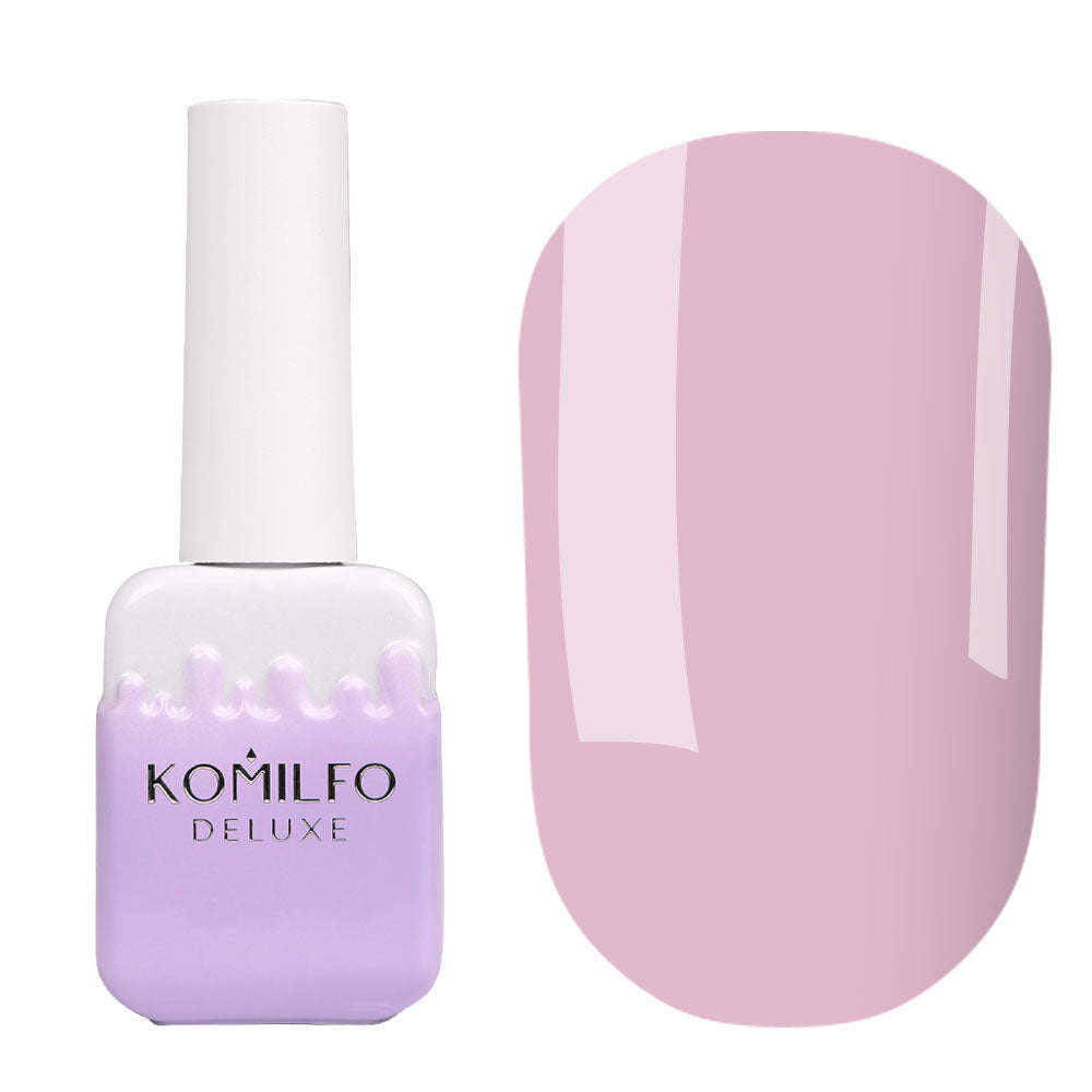 Komilfo French Rubber Base Extra 002 10ml bottle and opaque light pink lilac color swatch