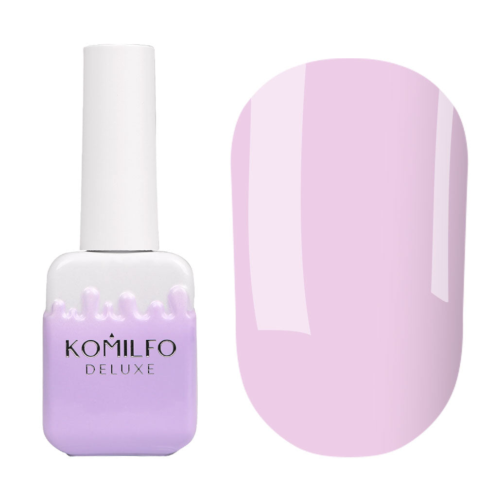 Komilfo French Rubber Base Extra 005 10ml bottle and opaque pale lavender purple color swatch