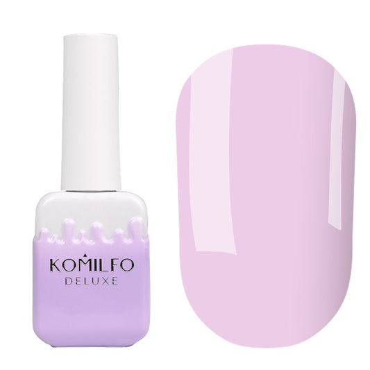 Komilfo French Rubber Base Extra 005 10ml bottle and opaque pale lavender purple color swatch