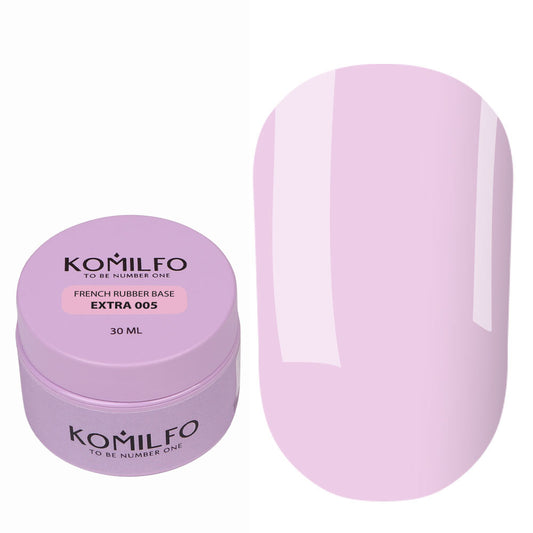Komilfo French Rubber Base Extra 005 30ml professional jar of cool lavender pink camouflage base, without brush