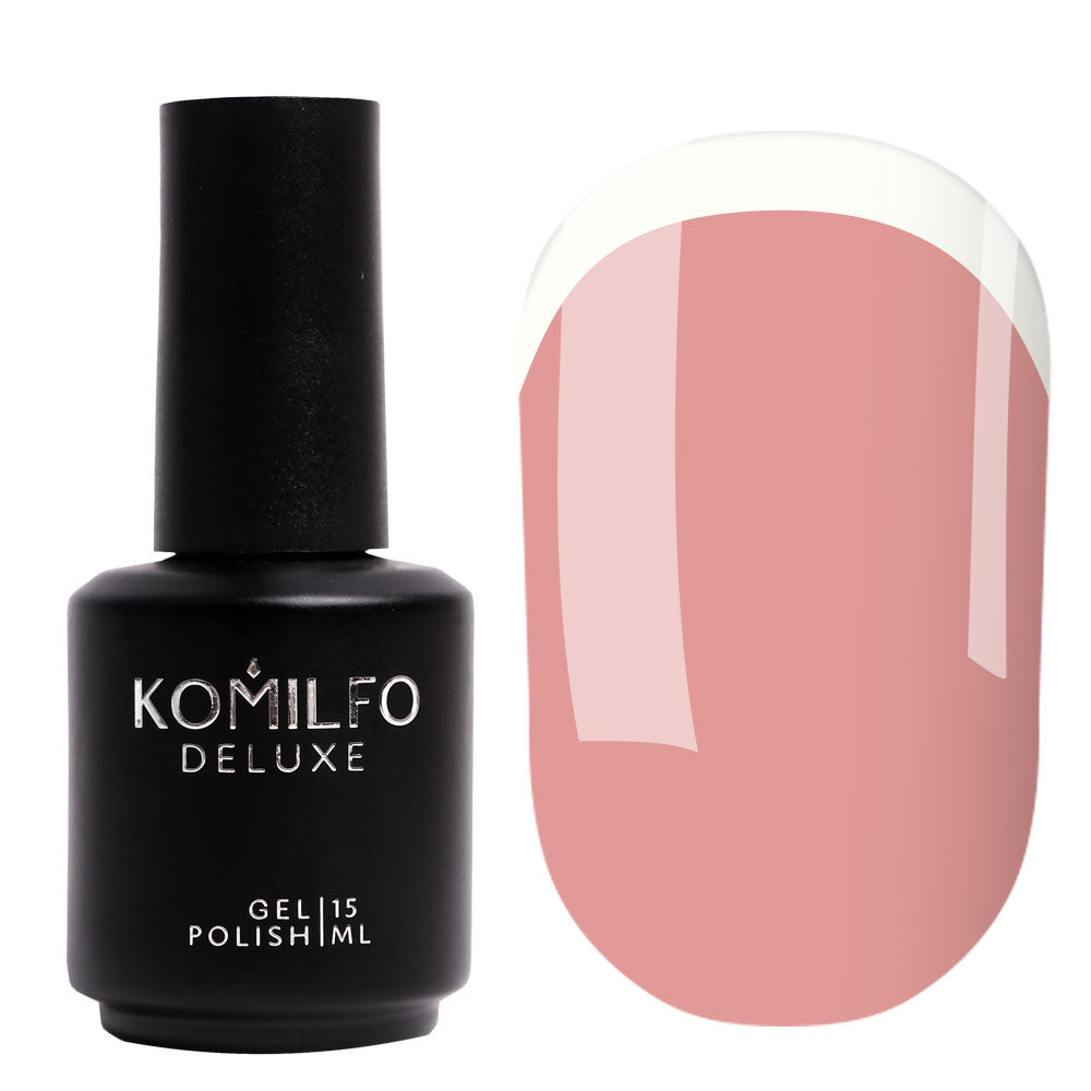 Komilfo Deluxe Gel Polish 15ml F006 Cloudy Pink Enamel bottle and swatch (French Manicure Base)