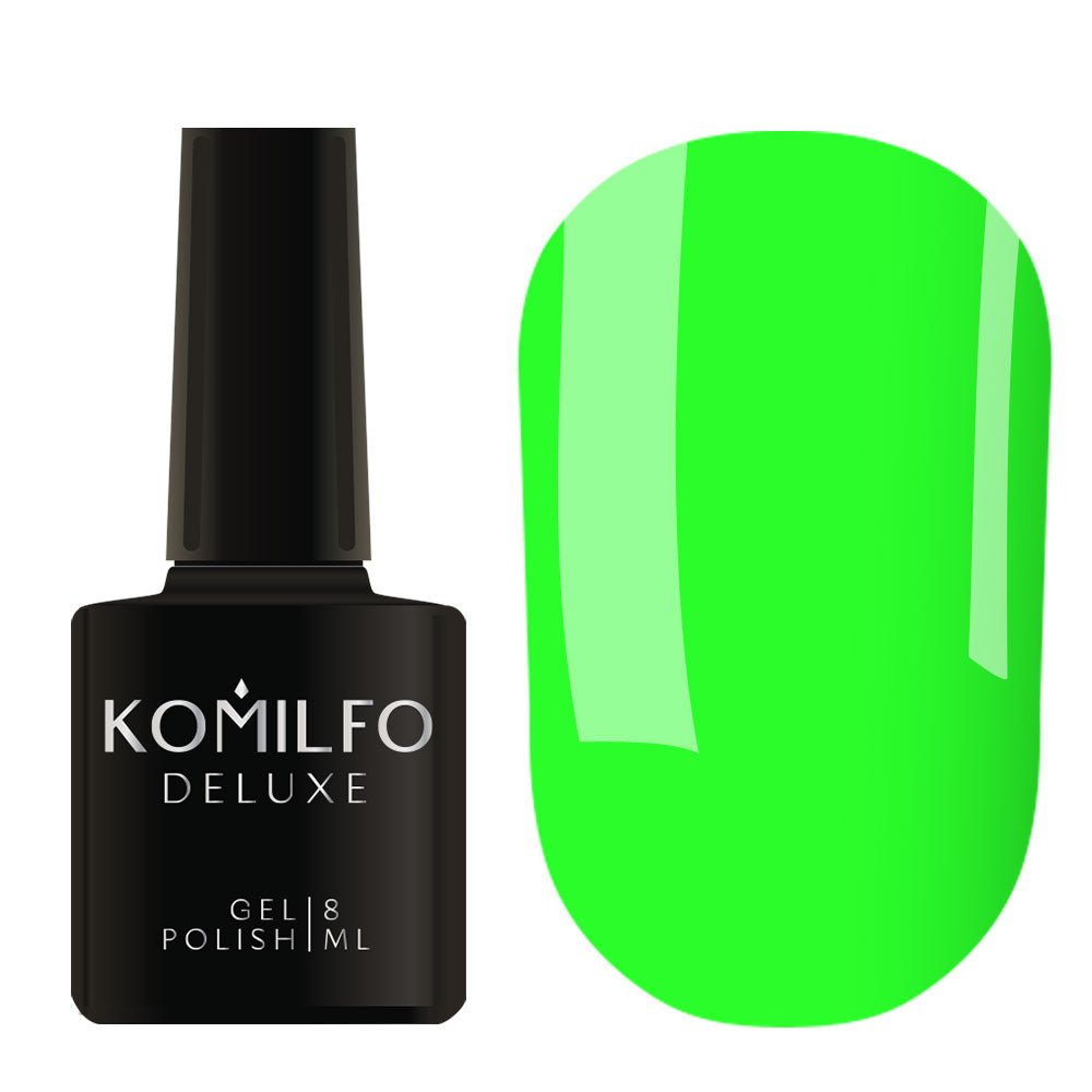 Komilfo Deluxe Gel Polish 8ml K001 Light Green Neon bottle and swatch
