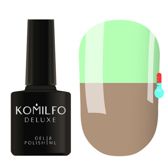 Komilfo Deluxe Gel Polish 8ml C003 Thermal Light Brown to Bright Light Green swatch and bottle