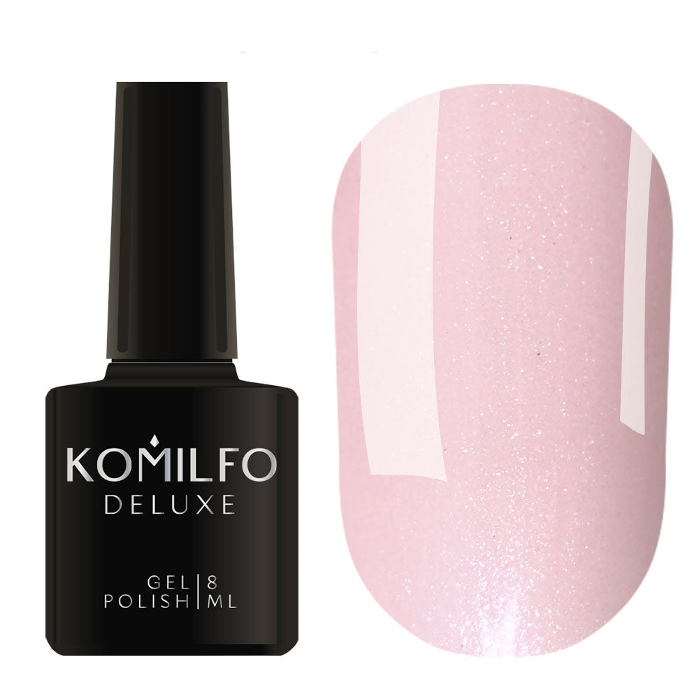 Komilfo Deluxe Gel Polish 8ml D030 Light Pink Beige Shimmer bottle and swatch