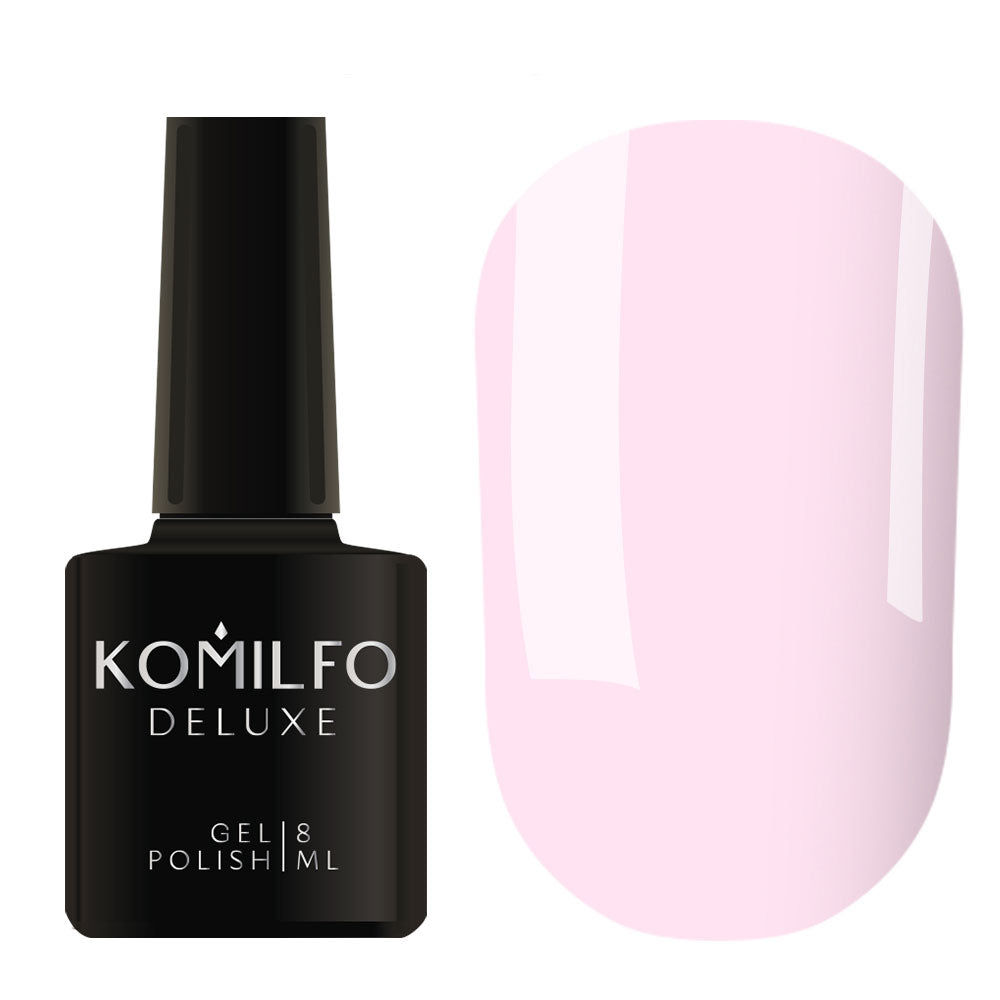 Komilfo Deluxe Gel Polish D033 Light Lilac Pink Enamel bottle and swatch (Available in 8ml and 15ml)