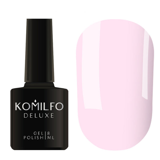 Komilfo Deluxe Gel Polish D033 Light Lilac Pink Enamel bottle and swatch (Available in 8ml and 15ml)
