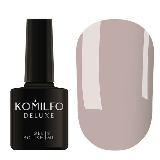Komilfo Deluxe Gel Polish D068 Muted Gray-Lilac Enamel bottle and swatch (Available in 8ml and 15ml)
