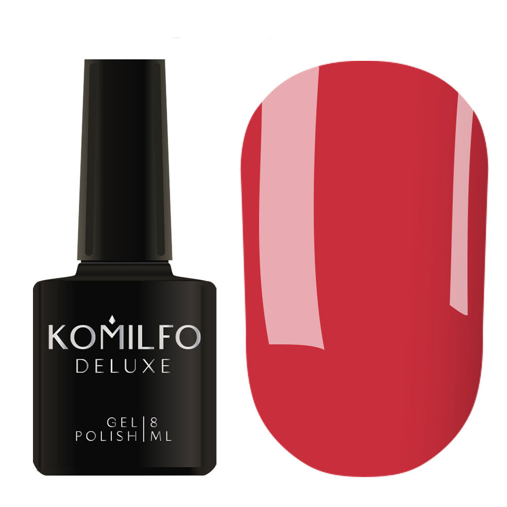 Komilfo Deluxe Gel Polish 8ml D084 Raspberry Enamel bottle and swatch