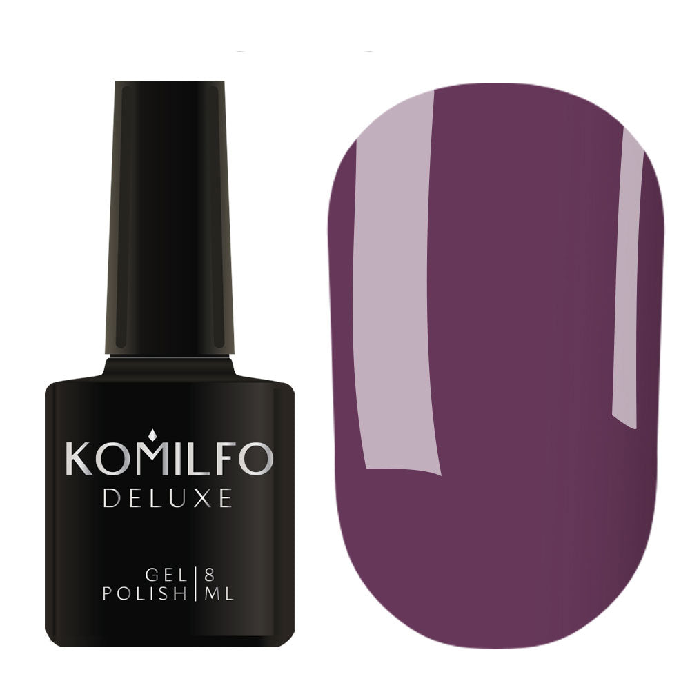 Komilfo Deluxe Gel Polish 8ml D106 Light Eggplant Enamel bottle and swatch