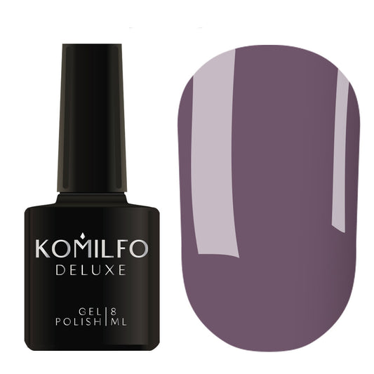 Komilfo Deluxe Gel Polish 8ml D110 Gray-Violet Enamel bottle and swatch