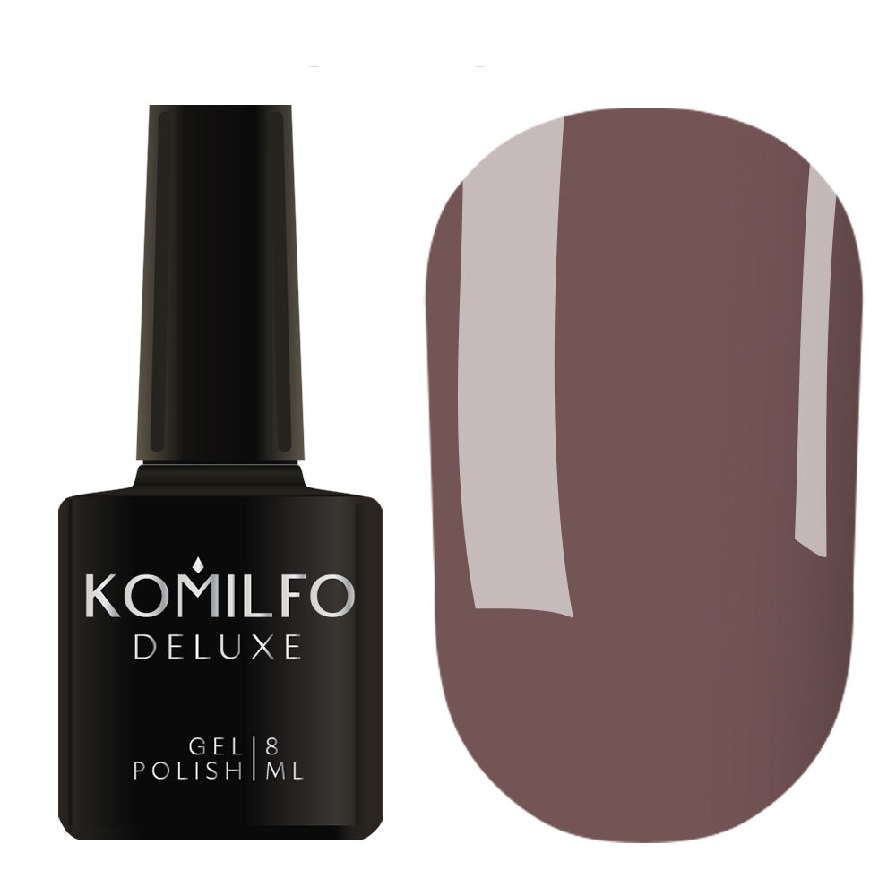Komilfo Deluxe Gel Polish 8ml D112 Lilac-Gray-Brown Enamel bottle and swatch